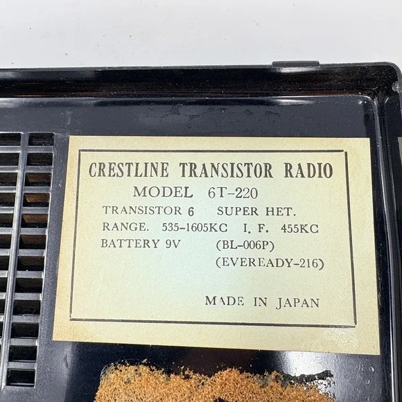 Crestline Model 6T-220 Constant Black Plastic Body Transistor Radio Leather Case
